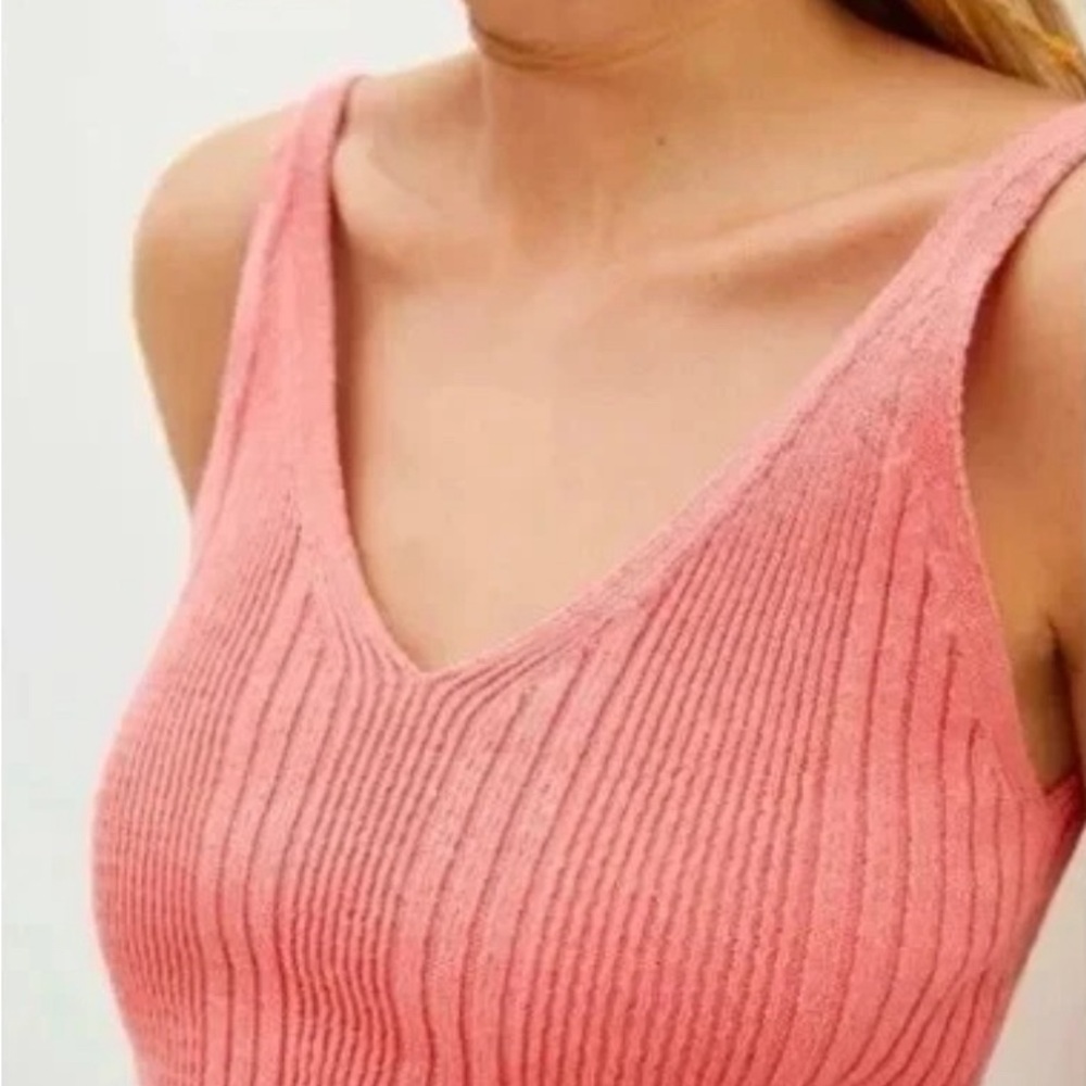 Anthropologie Coral Ribbed Knit Top